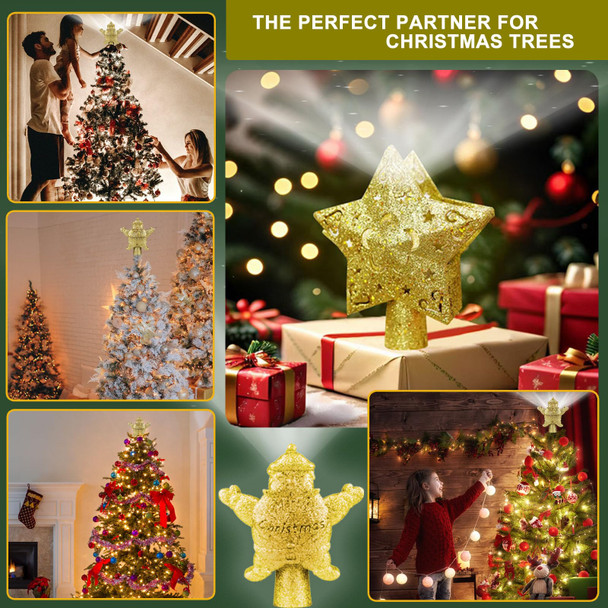 Christmas Tree Topper with 4 Projected Patterns,Gold Star Built-in LED 3D Rotating Projection Light,Xmas Tree Decoration for Courtyard Year Holiday Home Party Christmas Tree Topper with 4 Projected Patterns,Gold Star Built-in LED 3D Rotating Projection Light,Xmas Tree Decoration for Courtyard Year Holiday Home Party