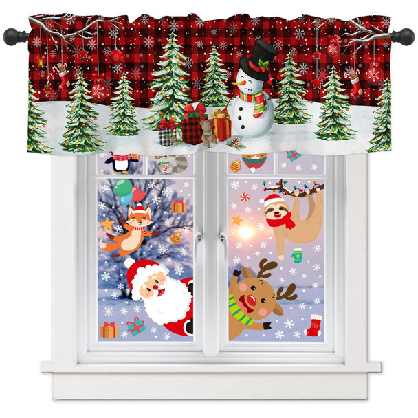 Christmas Snowman Curtain Valances for Windows Living Room, Winter Snowflake s Xmas Tree Curtain Toppers and Valances for Bedroom, Red Black Plaid Valance Kitchen Curtains with Rod Pocket 54"x18" Christmas Snowman Curtain Valances for Windows Living Room, Winter Snowflake s Xmas Tree Curtain Toppers and Valances for Bedroom, Red Black Plaid Valance Kitchen Curtains with Rod Pocket 54"x18"