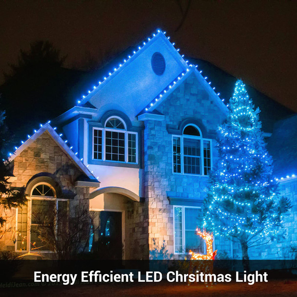 DEWENWILS C9 LED Christmas Lights, 33.3ft 50LED Outdoor Christmas Lights for House, Waterproof, Big Christmas Lights, Extendable for Christmas Decorations, Green Wire, Turquoise, UL Listed