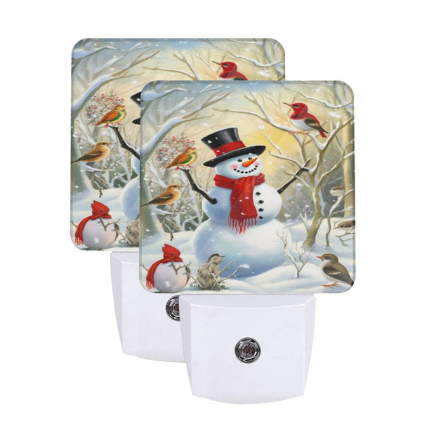 Christmas Snow Night Light Set of 2, Winter Snowman Auto Sensor LED Dusk-to-Dawn Nightlights, Plug-in Sensor Lamp for Bedroom Bathroom Kitchen Hallway Stairs Decorative