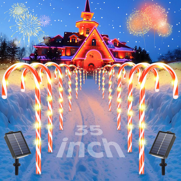 Solar Christmas Candy Cane Lights, d 35" 12 Pack Pathway Lights Waterproof, 8 Modes Outdoor LED Candy Cane Xmas Decorations, for Party Patio Garden Lawn Yard Driveway Walkway,Fences Decor