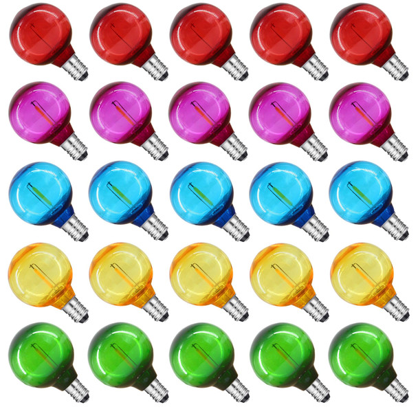 G40 LED Replacement Light Bulbs E12 Shatterproof Globe Bulbs 1W String Light Bulbs 1.5 Inch Dimmable Light Bulbs (25 Pack, Multi-Colored)