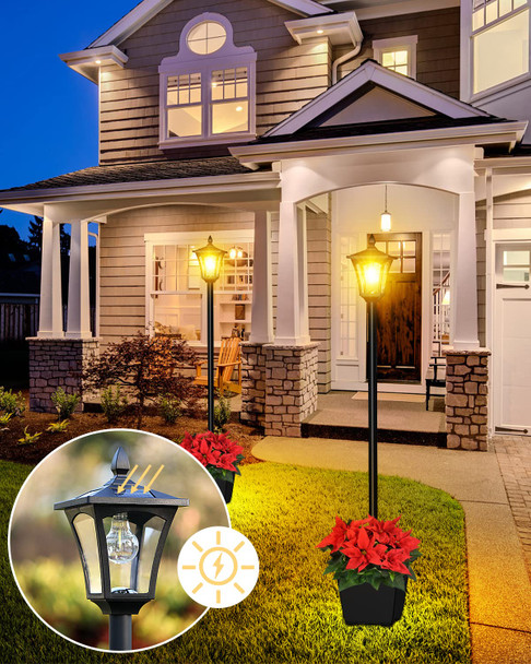 Solar Lamp Post Light, 64" Solar Lights Outdoor Waterproof IP65, Glass Post Lamp Solar Lights with Planter, Anti-Rust Outdoor Lights for Garden Yard Patio Decoration, Warm White Solar Lamp Post Light, 64" Solar Lights Outdoor Waterproof IP65, Glass Post Lamp Solar Lights with Planter, Anti-Rust Outdoor Lights for Garden Yard Patio Decoration, Warm White