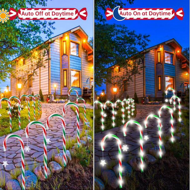Candy Cane Lights Outdoor Pathway Christmas Decorations, 12 Pack Green Red White Solar Pathway Lights with 8 Modes Waterproof Timer for Christmas Outsides Walkway Porch Lawn Garden Yard Decoration