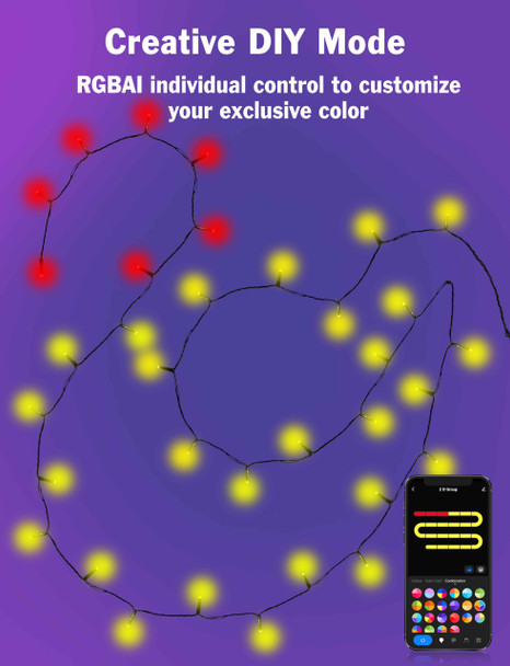 Smart Christmas Lights 75FT 200 LEDs Smart Lights Segmented LED APP Control with 44 Modes Million Colors LED Christmas Lights Indoor and Outdoor Lighting Decoration IP65 Waterproof (2.4Hz)