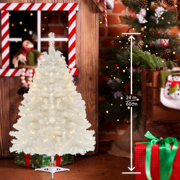 Small Artificial Christmas Tree, 24"/60cm Mini Xmas Tabletop Tree, with LED String Light, for Home Decor Indoor Office Holiday Party