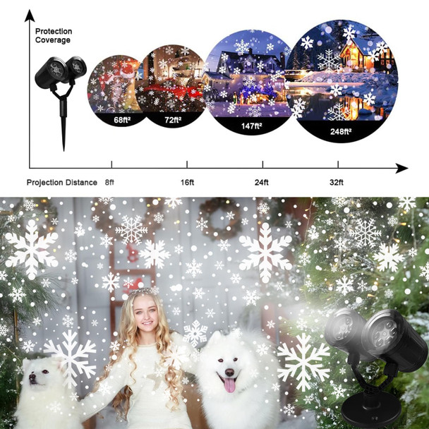Christmas Snowflake Projector Lights Outdoor - Double Head Dynamic Snowflake Projector Lights with Waterproof Holiday Decorative Lighting for Indoor Outdoor, Xmas, Party, Yard Wall Decor
