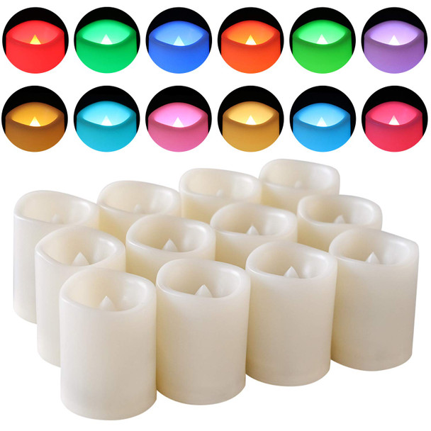 DRomance Color Changing Flameless Votive Candles with Remote and Timer, Battery Operated White LED Flickering Votive Pillar Candles 12 Pack Halloween Christmas Decor Candles(1.5 x 2 Inches)
