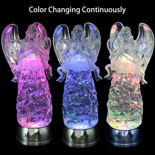 DRomance 11" Angel Snow Globe Lantern Battery Operated with 6 Hour Timer Color Changing LED Light Praying Angel Swirling Glitter Water Lamp Thanksgiving Christmas Holiday Decor