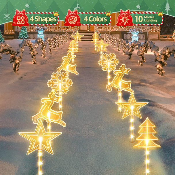 8 Pack Christmas Decorations Outdoor for Yard, 2 Charging Ways Large 1200mAh Solar Christmas Pathway Lights, 32 LED Christmas Lights 10 Modes Waterproof Christmas Decorations Outside for Garden Decor