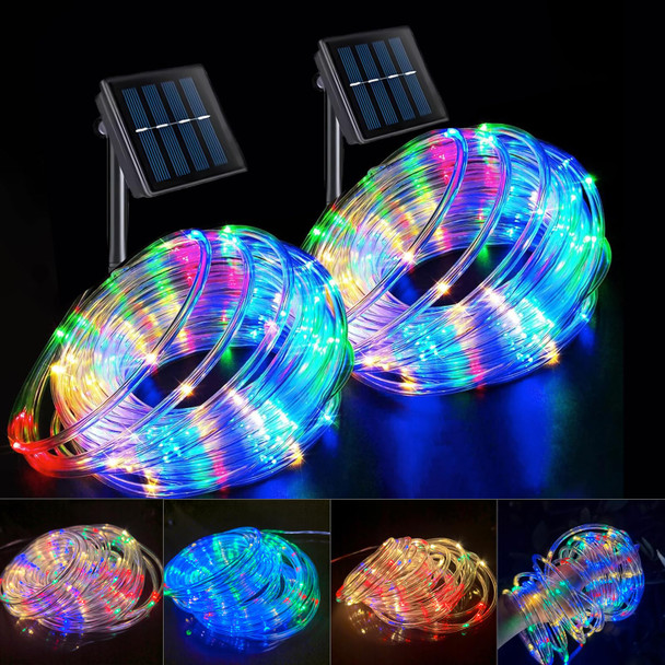 2 Pack Solar Rope Lights Outdoor Waterproof,200 LED 33ft Garden Lights with 8 Modes, Waterproof Led Rope Lights for Christmas Xmas Bedroom Patio Garden Yard Tree Wedding Trampoline and Holiday Decor