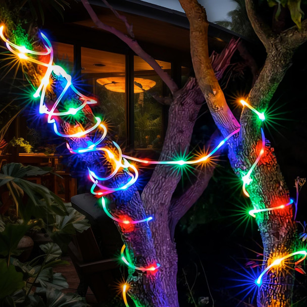 2 Pack Solar Rope Lights Outdoor Waterproof,200 LED 33ft Garden Lights with 8 Modes, Waterproof Led Rope Lights for Christmas Xmas Bedroom Patio Garden Yard Tree Wedding Trampoline and Holiday Decor