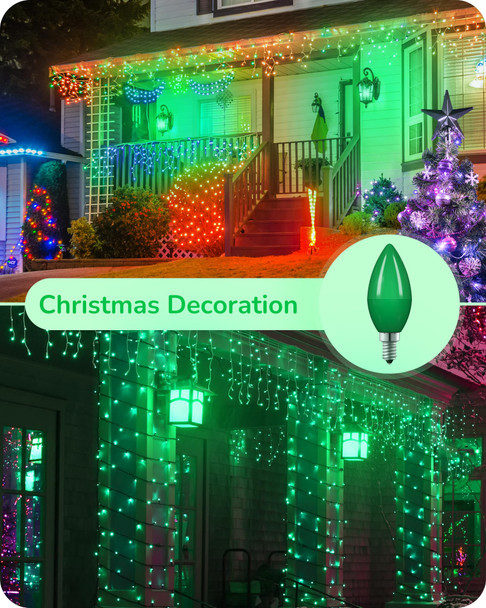 EDISHINE Christmas C35 Green Dimmable LED Light Bulbs, E12 Candelabra Bulbs, 60 Watt Equivalent, LED Chandelier Bulb, Vintage Candle Light Bulb, Decorative Lighting for Christmas, Party, 6 Pack