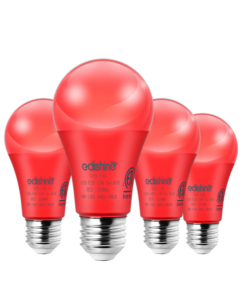 EDISHINE Christmas Red Light Bulbs, 14W Red LED Bulb Equivalent 100W Colored Light Bulbs, E26 Base A19 Light Bulb for Christmas Decoration, Holiday Lighting, Porch Patio, 4 Pack