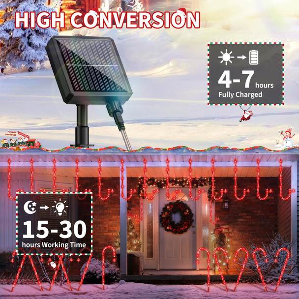 HIGH Power 80 Red LED Outdoor Christmas Decorations 10 Pack, Solar Christmas Candy Cane Lights Waterproof, 8 Modes Candy Cane Pathway Lights with Christmas Tree Decoration for Yard Garden Lawn