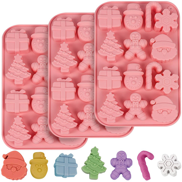 Christmas Molds Silicone Chocolate Molds Christmas Tree Santa Claus Gingerbread Cane Candy Molds 3pcs for Resin, Ice Cube, Soap, Cake Topper