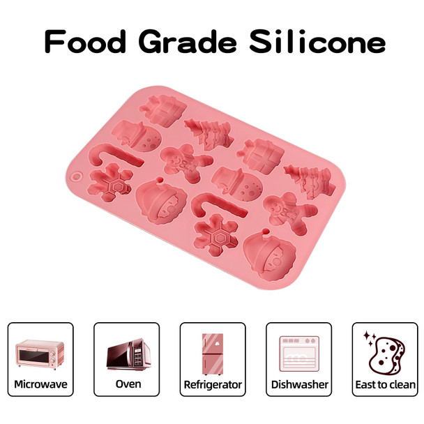 Christmas Molds Silicone Chocolate Molds Christmas Tree Santa Claus Gingerbread Cane Candy Molds 3pcs for Resin, Ice Cube, Soap, Cake Topper