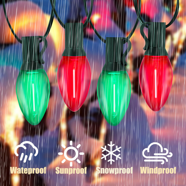C7 Christmas Lights Outdoor 25Ft Vintage Christmas String Lights with 27 Clear Red and Green Bulbs(2 Spare), Plug in Outdoor Christmas Lights Waterproof for Outside Porch Xmas Tree Party Patio Holiday