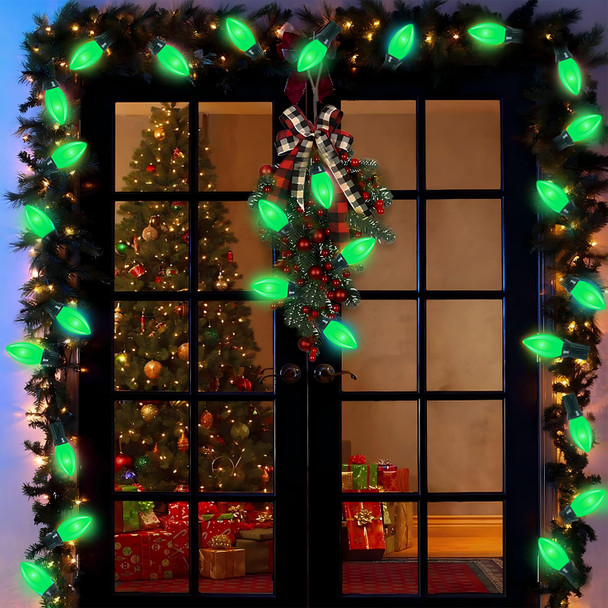 25 Pack C9 LED Green Replacement Bulbs, E17 LED Bulb for Outdoor Christmas String Lights, Energy-Efficient 0.6W LED Green Plastic Christmas Light Bulb, Commercial Grade Dimmable Bulbs