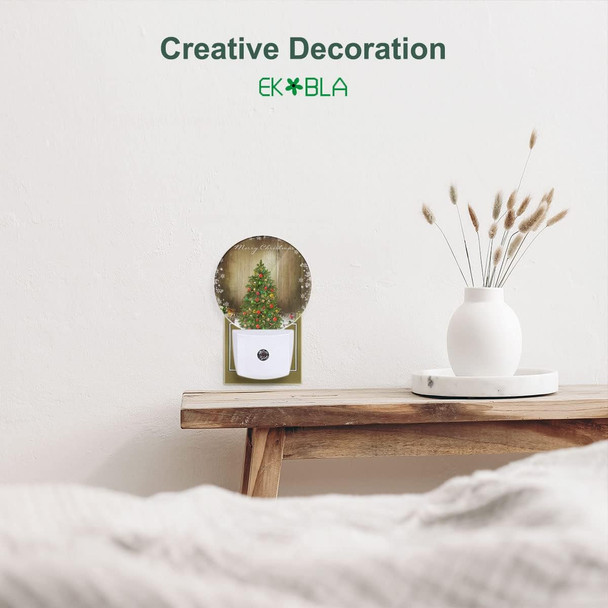 EKOBLA Winter Green Christmas Tree Night Lights Plug into Wall Holiday Presents Boxes Snowflakes Night Lamp Auto Sensor LED Dusk to Dawn Light for Boys Girls Men Women