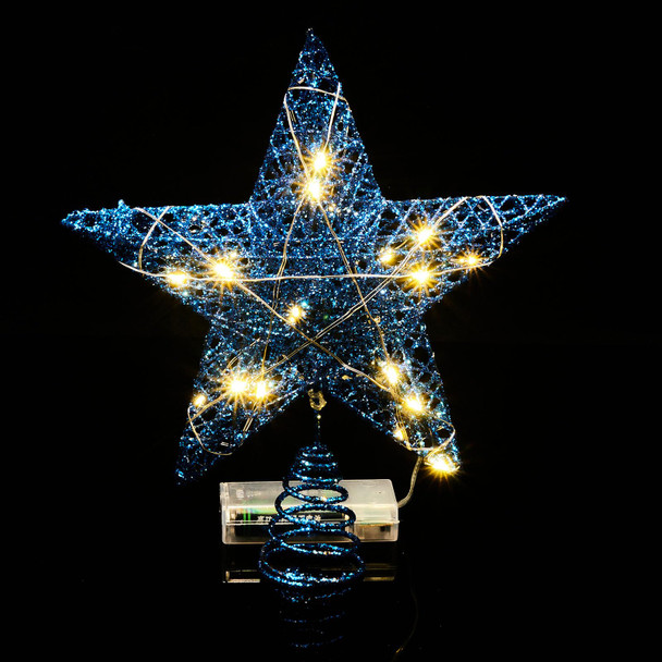 Emopeak 20 LED Christmas Tree Topper, 8 x 10 Inch Indoor Iron Art Star Treetop Light, Two Modes (Keep Light ON/Flash) Blue