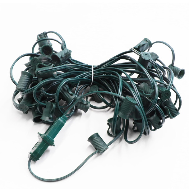 50FT C7 Light String Christmas Stringer, E12 Christmas Light Sockets 12" Spacing, C7 Stringer Set Green Outdoor String Light for Wedding Patio Event Lighting Decor, Green Wire