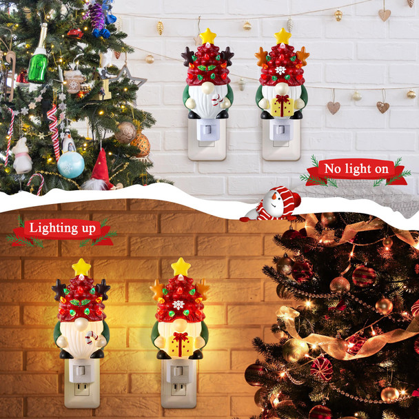 Enhon 2 Pack Christmas Gnome Night Light, Gnome Christmas Decoration, 360 Degree Swivel Plug with on/off Switch, Christmas Night lights Plug into Wall for Bedroom, Bathroom, Kitchen, Hallway