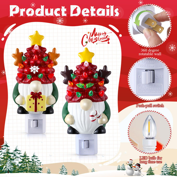 Enhon 2 Pack Christmas Gnome Night Light, Gnome Christmas Decoration, 360 Degree Swivel Plug with on/off Switch, Christmas Night lights Plug into Wall for Bedroom, Bathroom, Kitchen, Hallway