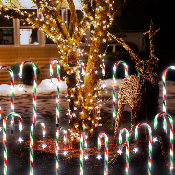 Enhon 20 Pack Christmas Candy Cane Lights 20 Inch Pathway Markers Lights with Stakes, Christmas Red Green and White Driveway Lights with 8 Lighting Modes for Xmas Holiday Party Walkway Patio Garden
