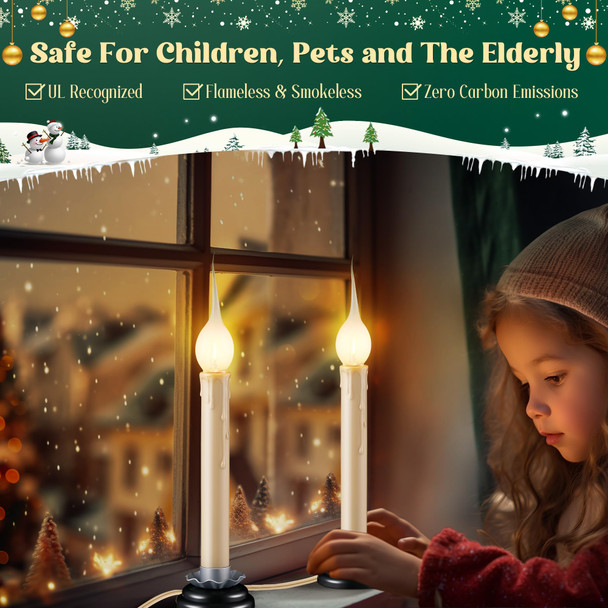 Enhon 4 Pack Rustic Country Candle Lights with Replacement Silicone Bulb, C7 0.6W Electric LED Christmas Window Candles Plug in, UL Certification Warm White Candlestick Lamp, 5 FT Cord, On/Off Switch