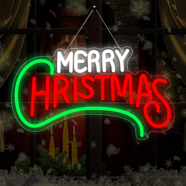Merry Christmas Neon Light Signs, Dimmable USB Powerd Red Merry Christmas Neon Light For Wall Decor Festival Celebration, LED Green Christmas Neon Sign For Holiday Party Bar Decoration