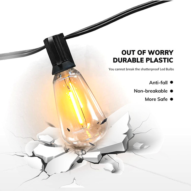 100FT LED Outdoor String Lights, Waterproof Patio Lights with 50+2 Edison Shatterproof Bulbs, Outside Hanging Light, Christmas Decorative for Patio, Cafe, Garden, Bar