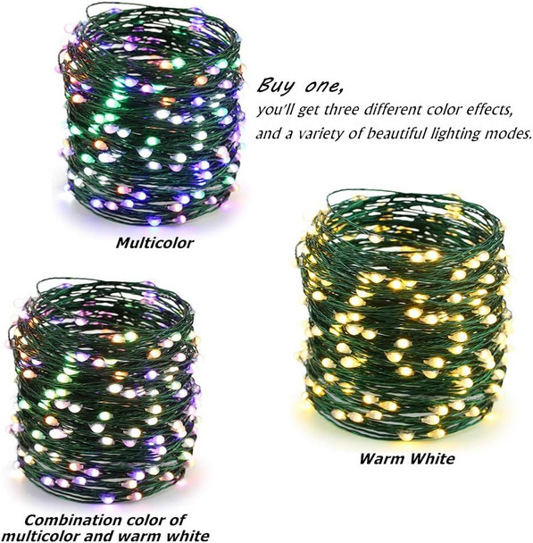 ER CHEN Color Changing Battery Operated Fairy String Lights with Remote Timer, 66Ft 200 LED 8 Modes Green Copper Wire Christmas Lights for Bedroom, Patio, Garden, Yard (Warm White & Multicolor)