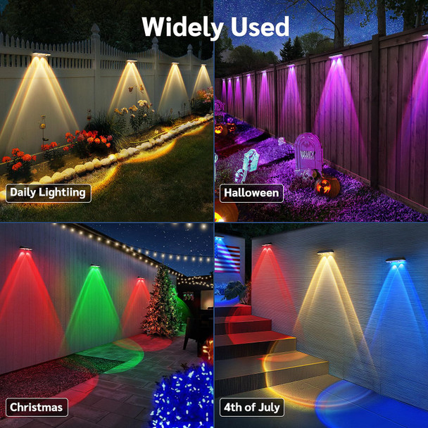 Solar Fence Lights10 Pack, Warm White & RGB Solar Wall Lights Outdoor, IP65 Waterproof Outdoor Solar Lights, Fence Lights Solar Powered for Christmas Halloween Wall Backyard Railing Stair
