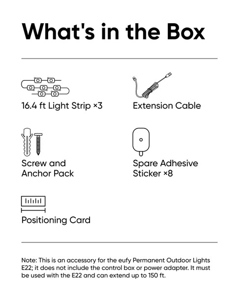 eufy Permanent Outdoor Lights 50ft Extension Add-On Kit for E22 with 30 Triple-LED Lights, Non Stand-Alone, Smart RGBWW Lights, Up to IP67 Waterproof, AI Lighting Themes for Christmas eufy Permanent Outdoor Lights 50ft Extension Add-On Kit for E22 with 30 Triple-LED Lights, Non Stand-Alone, Smart RGBWW Lights, Up to IP67 Waterproof, AI Lighting Themes for Christmas