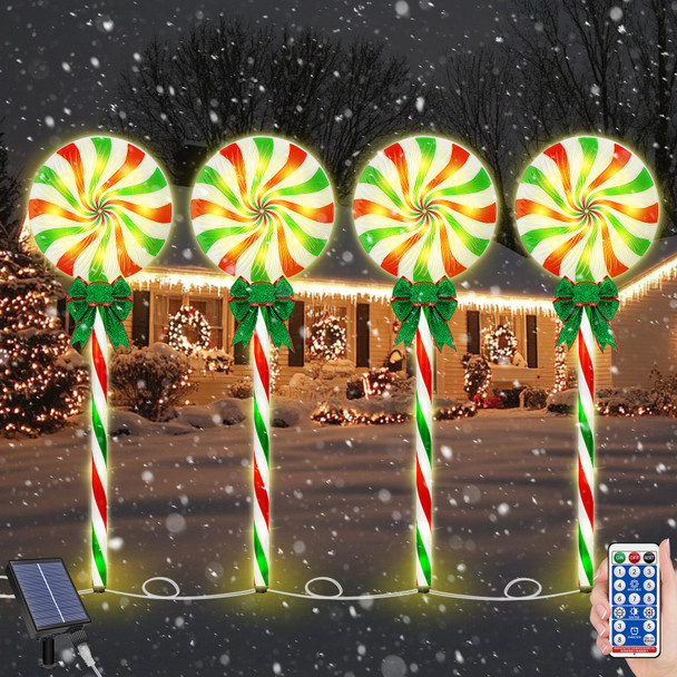 Evoio 4 Pcs Sola Candy Pathway Lights Solar Powered Garden Lights Christmas Decorations, 8 Lighting Modes Christmas Decorations Outdoor Candy Light for Yard Deck Lawn Patio Walkway Courtyard
