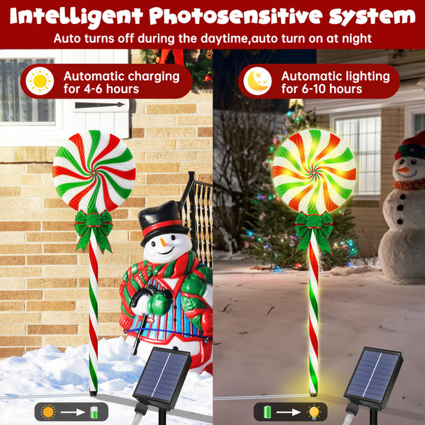 Evoio 4 Pcs Sola Candy Pathway Lights Solar Powered Garden Lights Christmas Decorations, 8 Lighting Modes Christmas Decorations Outdoor Candy Light for Yard Deck Lawn Patio Walkway Courtyard