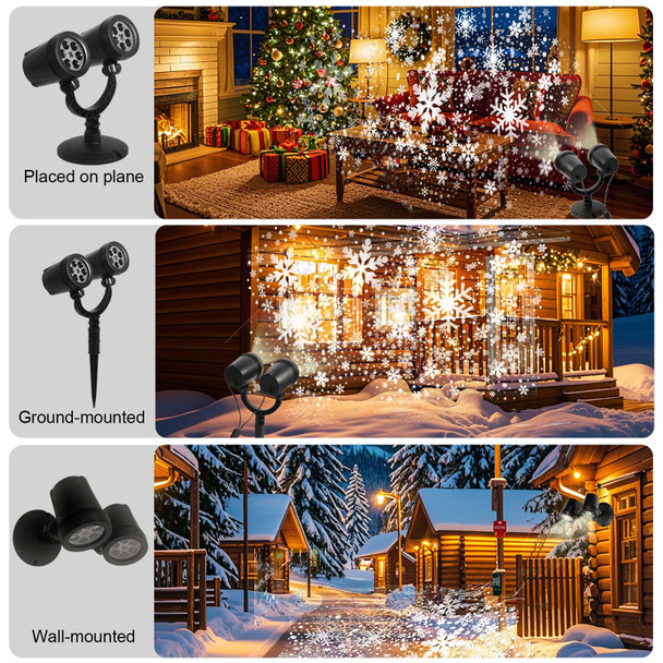 Christmas Snowflake Projector Light, FABILERI d Dual-Head Snowflake Light, Outdoor IP65 Waterproof Rotating Snowflake Light, for Indoor Outdoor ChristmasDecoration, Holiday, Yard Decor