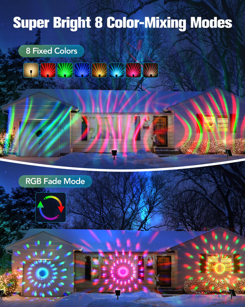 Solar Spot Lights Outdoor, Spotlights Waterproof with 2 Detachable Lens, Dusk-to-Dawn Solar Wall Lights Pathway Lights for Yard, Garden, Patio, Outside Landscape, Christmas, 4 Pack, Warm&RGB