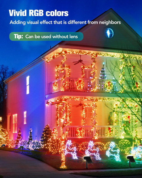 Solar Spot Lights Outdoor, Spotlights Waterproof with 2 Detachable Lens, Dusk-to-Dawn Solar Wall Lights Pathway Lights for Yard, Garden, Patio, Outside Landscape, Christmas, 4 Pack, Warm&RGB