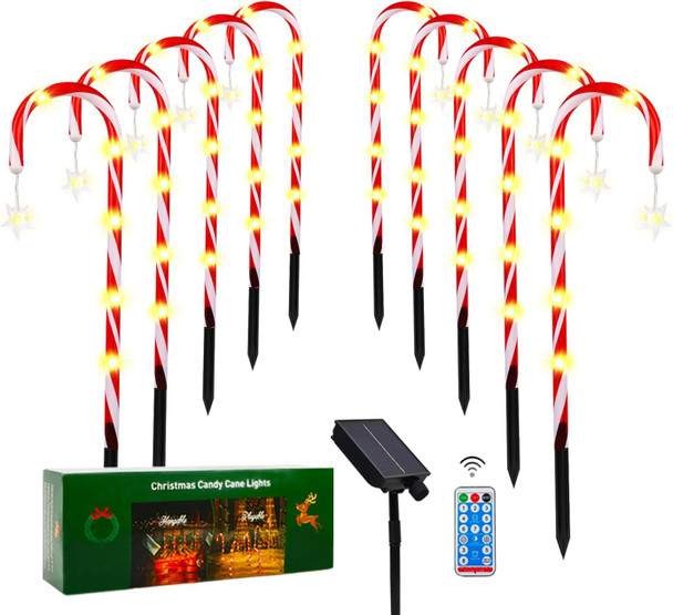﻿Christmas Decorations 10 Pack 22" Solar Christmas Candy Cane Lights Waterproof,Christmas Lights Outdoor Pathway with 8 Modes,Outdoor Christmas Decorations Outside for Walkway Yard Garden/Pathway