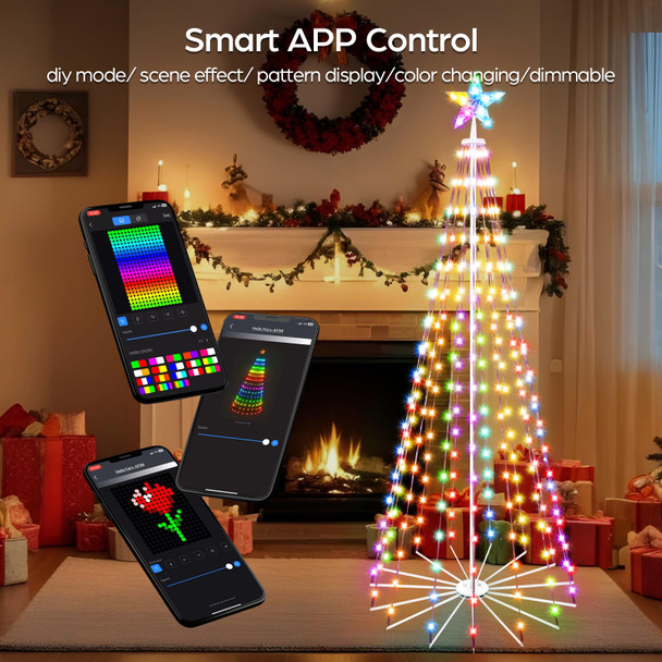 6 FT Outdoor Christmas Tree,Smart APP Remote Control RGB Color Changing DIY Timer LED Christmas Tree for Indoor Outdoor Decorations