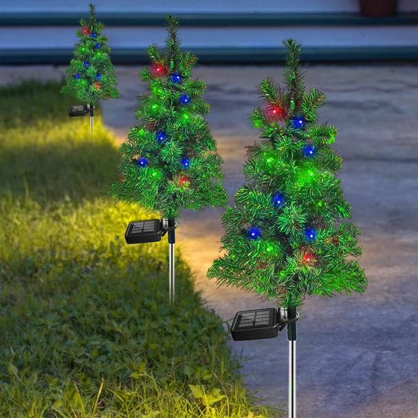Solar Christmas Tree Garden Stake Lights Waterproof Christmas Decorations Tree Lights Outdoor Xmas Tree Light Christmas décor Pathway Lights Patio Yard (Green, 4pcs)