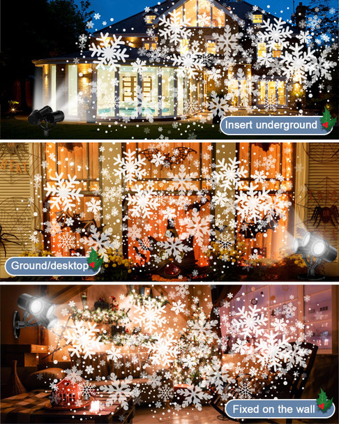 Snowflake Projector Light Outdoor, est IP65 Waterproof Christmas LED Lights,Rotating Snowfall Lamp Brighter LED Landscape for Xmas Holiday Indoor Outdoor Garden Party Decoration
