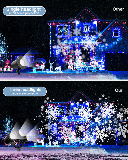 Snowflake Projector Light Outdoor, est IP65 Waterproof Christmas LED Lights,Rotating Snowfall Lamp Brighter LED Landscape for Xmas Holiday Indoor Outdoor Garden Party Decoration