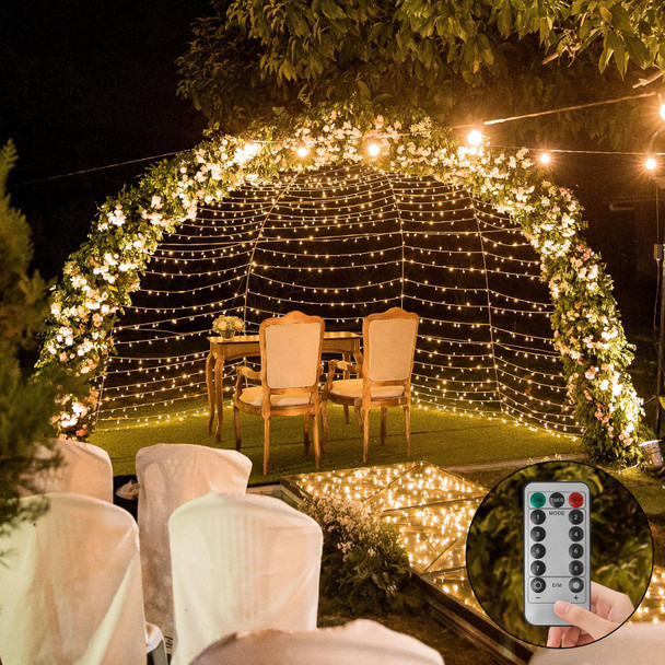 Battery Operated Christmas Lights, 33Ft 100 LED Warm White String Lights with Auto Timer & 8 Modes & Remote Control, Shatterproof Waterproof for Outdoor Indoor Wedding Party Home, Green Wire