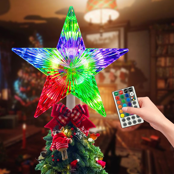 Christmas Tree Topper, FISHOPE LED 24 Modes Color Changing 9.5" Christmas Tree Toppers Star Lighted, Remote Controller Multicolor Christmas Decorations USB Powered for Xmas Holiday Party Décor Christmas Tree Topper, FISHOPE LED 24 Modes Color Changing 9.5" Christmas Tree Toppers Star Lighted, Remote Controller Multicolor Christmas Decorations USB Powered for Xmas Holiday Party Décor