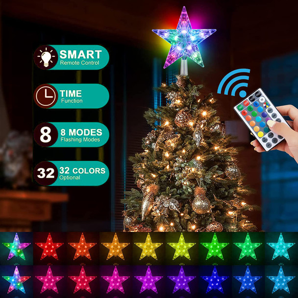 Christmas Tree Topper, FISHOPE LED 24 Modes Color Changing 9.5" Christmas Tree Toppers Star Lighted, Remote Controller Multicolor Christmas Decorations USB Powered for Xmas Holiday Party Décor Christmas Tree Topper, FISHOPE LED 24 Modes Color Changing 9.5" Christmas Tree Toppers Star Lighted, Remote Controller Multicolor Christmas Decorations USB Powered for Xmas Holiday Party Décor