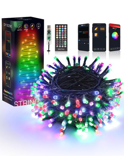 Flacchi Smart Christmas Lights,32 ft 100 LED USB Smart Color Changing Led String Lights with Bluetooth APP & Remote Control for Halloween Christmas Decorations Indoor