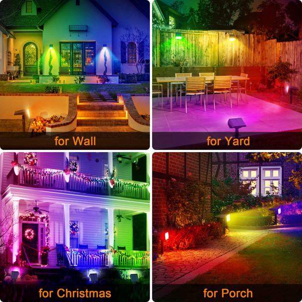 Solar Spot Lights Outdoor Color Changing,[7 Modes/4 Pack] Christmas IP65 Waterproof Landscape Spotlights, Dusk to Dawn Solar Powered Security Light for Patio Gate Walkway Pool Garden Yard Driveway